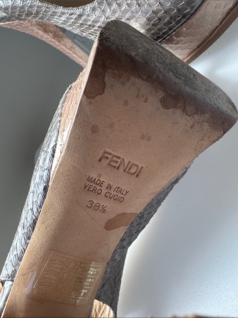 Fendi Metallic Silver Python-Embossed Peep-Toe Platform Slingbacks - Picture 2 of 5